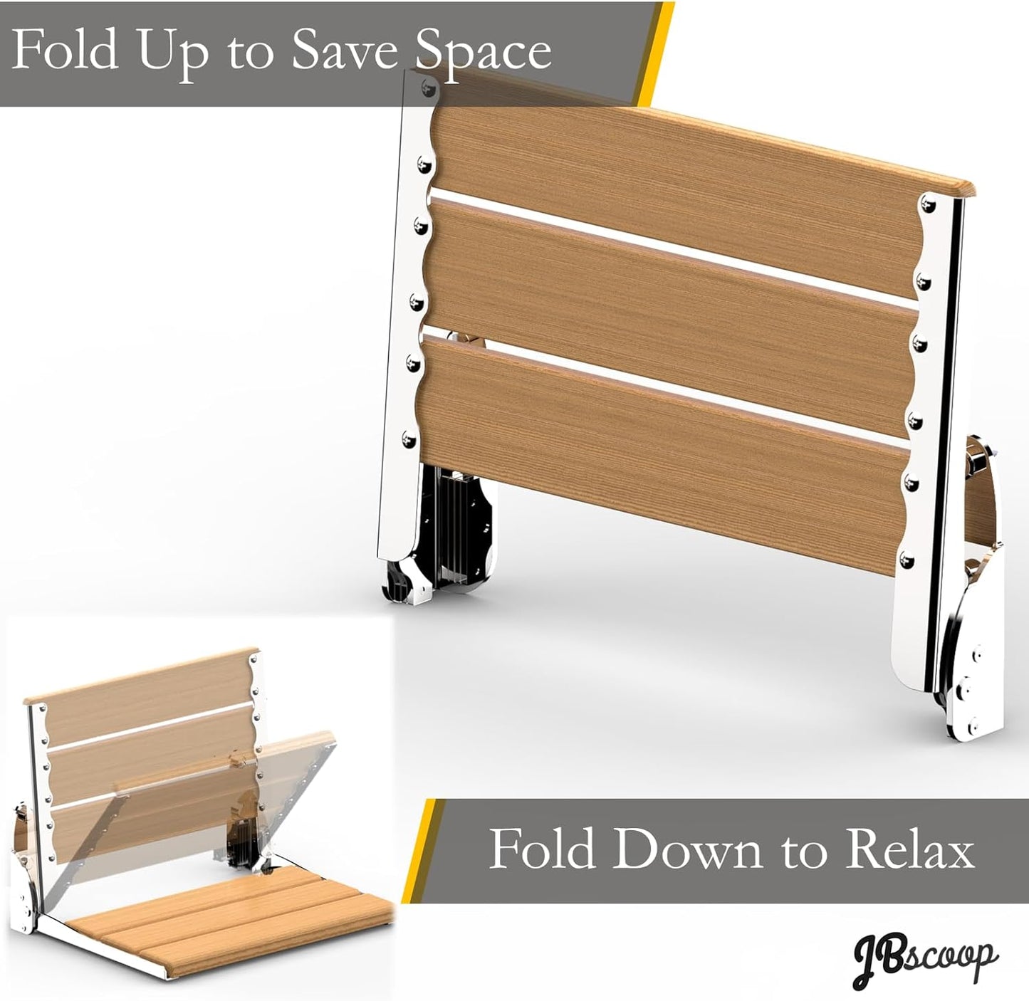 Folding Shower Seat, Teak Wood & 304 Stainless Steel