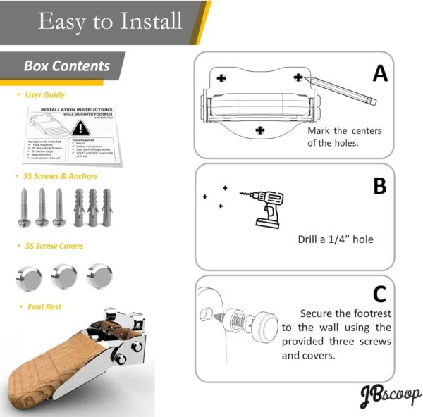Foldable rustproof shower foot rest made from 304 stainless