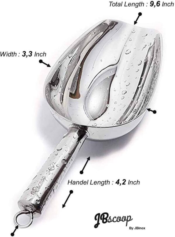 Stainless steel heavy duty kitchen ice scoop with wide scoop design