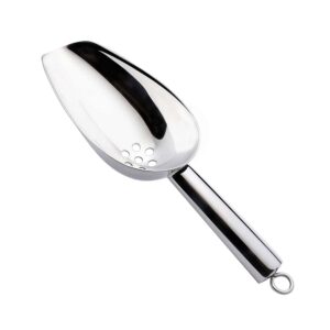 Stainless steel ice scoop with slots to drain water