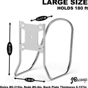 Size details of waterhose holder mounted on a wall for outdoor use