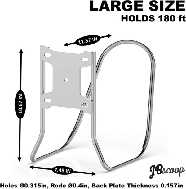 Size details of waterhose holder mounted on a wall for outdoor use