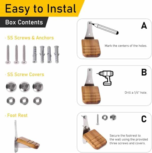 Mounting steps and box content shower foot rest wall mount for bathroom