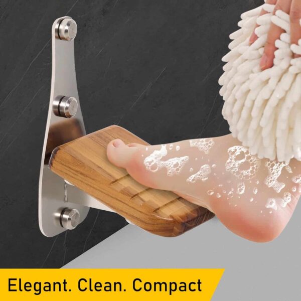 premium shower footrest teak and metal