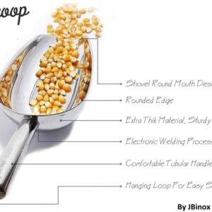 Heavy duty kitchen ice scoop in stainless steel ideal for indoor and outdoor use