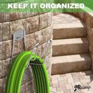 Wall mount hose hanger mounted on a wall for outdoor use